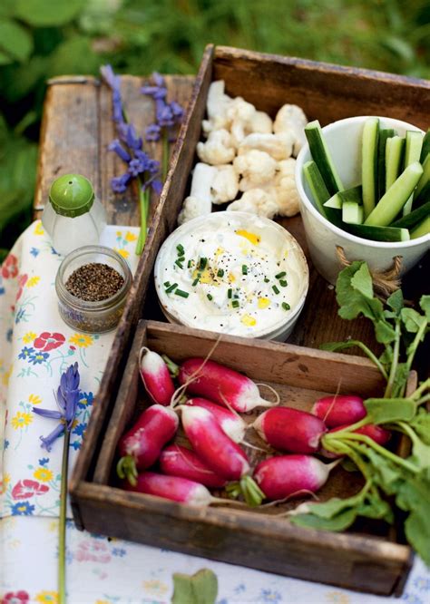 Crudités with cream cheese and herb dip recipe | delicious. magazine