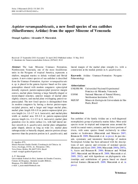 (PDF) Aspistor verumquadriscutis, a new fossil species of sea catfishes (Siluriformes; Ariidae ...