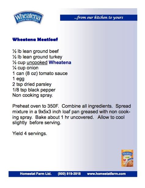 Wheatena Meatloaf (With images) | Yummy casseroles, Honey muffins, Recipes