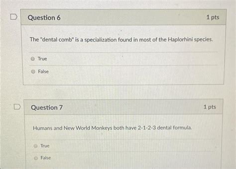 Solved Question 6 1 pts The "dental comb" is a | Chegg.com