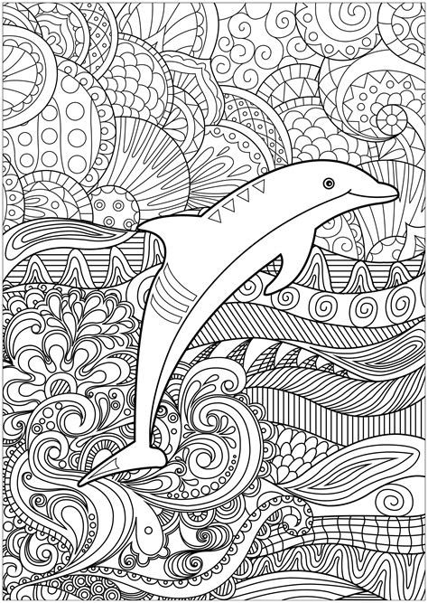 Dolphin with psychedelic background - Dolphin Coloring Pages for adults