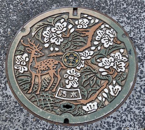 Nara deer and cherry blossoms manhole cover