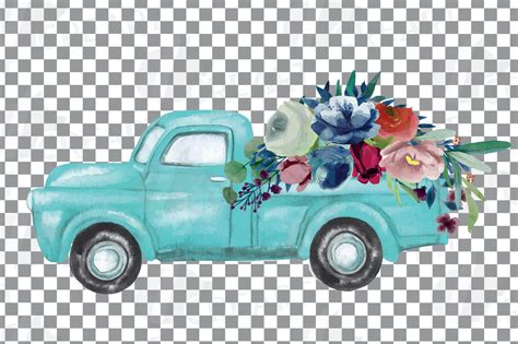 Printable Floral Pickup Trucks Decoration Clip Art. Watercolor - Etsy