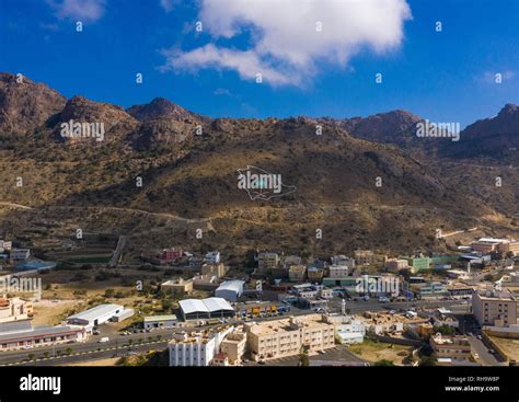 Aerial view of a Saudi Arabia map on a hill, Asir province, Abha, Saudi ...