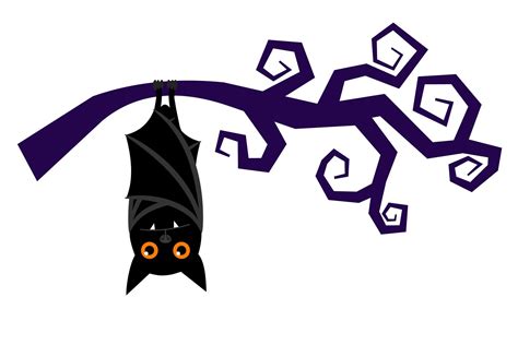 Cartoon halloween bat hanging on tree branch vector (843491 ...