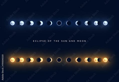 Solar and lunar eclipses full cycle. Sun and moon eclipses. Stock ...