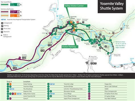 Yosemite Valley shuttle bus map