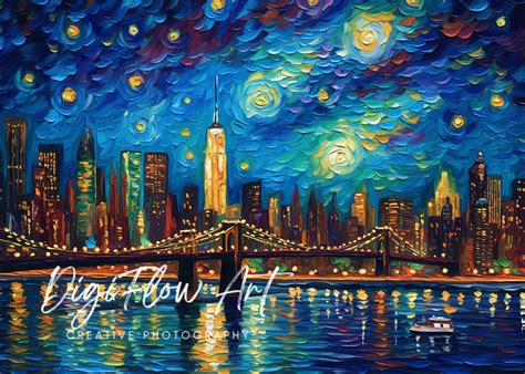 Serene Starry Night New York Skyline Wall Artwork Minimalist NYC ...