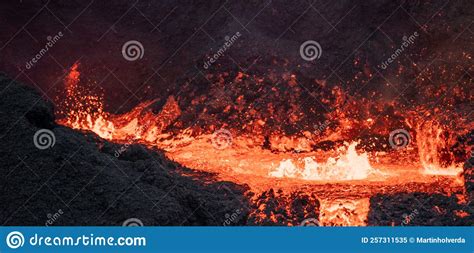 Volcano Eruption Lava Flow Iceland Stock Image - Image of adventure ...