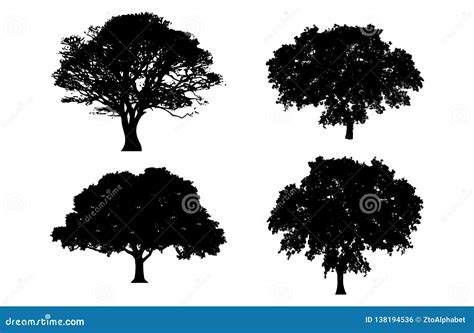 Silhouette Oak Trees Clipart Set Stock Vector - Illustration of timbering, clipart: 138194536