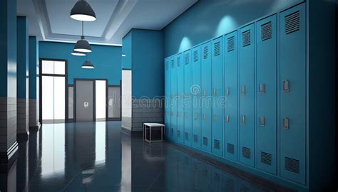 Sports Background of a Locker Room with Blue Metal Cage Style Lockers ...