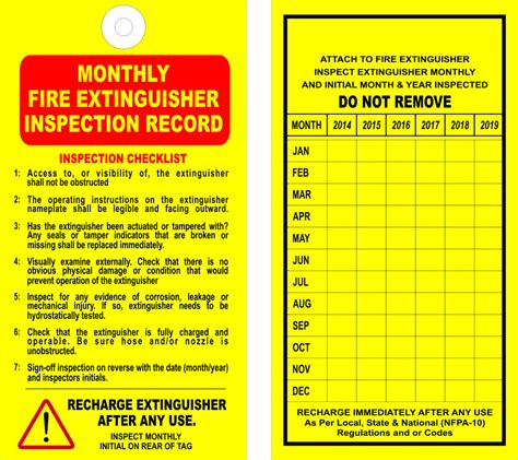 Safety Tag – Dubai – Monthly Fire Extinguisher Inspection Record Tag | Safety Signs ...