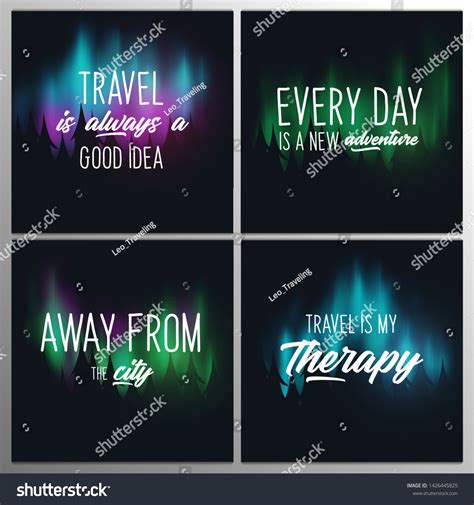 Set Travel Quotes Aurora Borealis Northern Stock Vector (Royalty Free ...