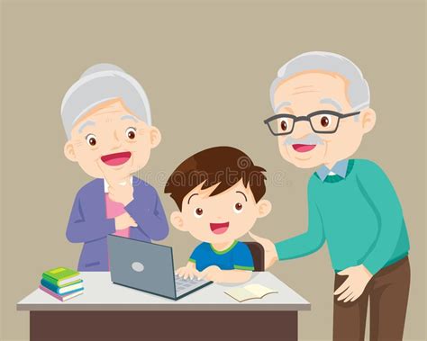 Grandparents Be Happy for Something of Children Boy Using Laptop Stock ...