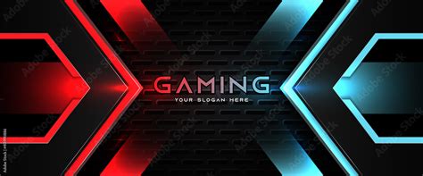 Futuristic red and blue abstract gaming banner design template with ...