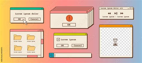 Vector set of 90s old desktop user interface elements. Nostalgic retro ...