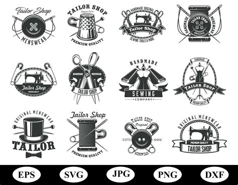 Tailor Shop Logo Sets Illustration Element Collection Bundle Svg, Silhouette Tailor Sewing Shop ...