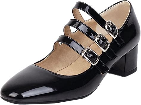 Generic1 Women Mary Jane Shoes Patent Leather Buckle Strap Wear-Resistant Leather Shoes Mid ...