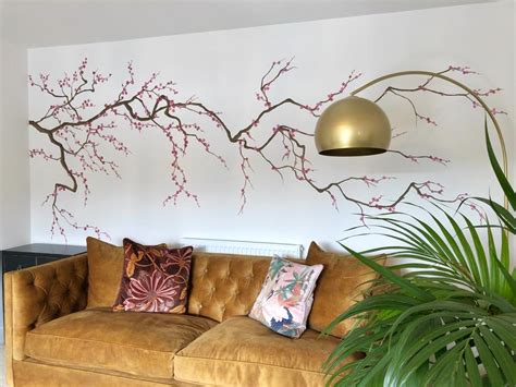 Japanese Cherry Blossom Chinoiserie Mural, tree mural painting