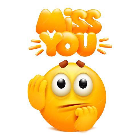 Premium Vector | Miss you sticker with yellow cartoon emoji character.