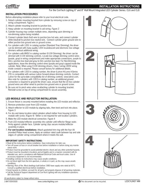 For the ConTech Lighting 6” and 8” Wall Mount Integrated... INSTALLATION PROCEDURES
