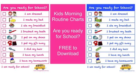 Kids Morning Routine Charts … Are you Ready for School? … Free to Download