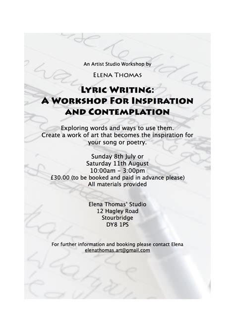 Lyric Writing: A workshop for inspiration and contemplation - a-n The Artists Information Company