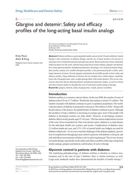 (PDF) Glargine and detemir: Safety and efficacy profiles of the long-acting basal insulin analogs