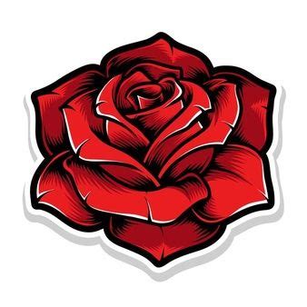 a red rose sticker on a white background