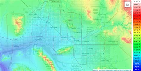 Map of Phoenix topographic: elevation and relief map of Phoenix