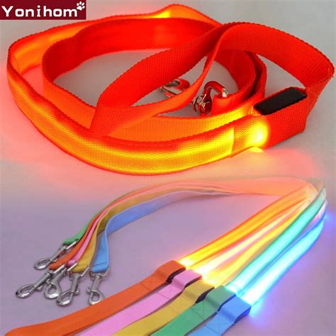 Dog Leash 120cm Nylon Pet LED Dog Leash Night Safety LED Flashing Glow ...