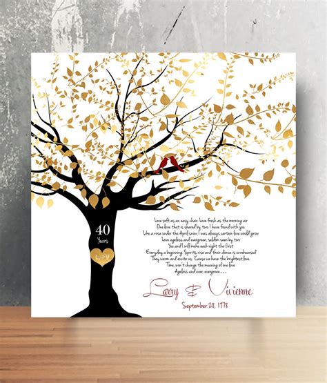 40th Anniversary Gift for Parents Song Lyrics Art Tree of Life - Etsy