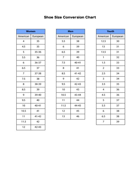 Shoe Size Chart - 10 Free Templates in PDF, Word, Excel Download