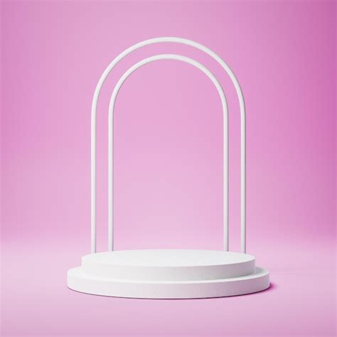 Premium Photo | White round shaped product display podium on pink background