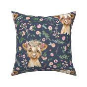 floral baby highland cow with pink Fabric | Spoonflower