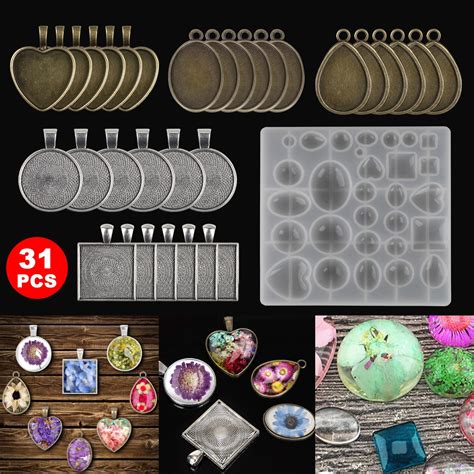 EEEkit 31 Pieces Resin Molds Kits, Including 5 Style Round & Square & Heart & Teardrop & Oval ...