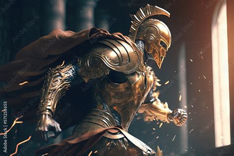 Achilles in a beautiful golden armor fighting under . AI generated art ...