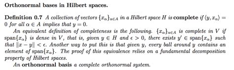 functional analysis - Complete vector sets in a Hilbert space and ...