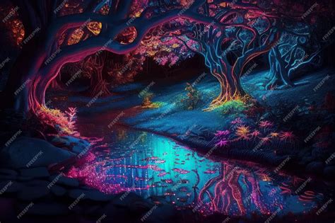 Premium Photo | Fantasy of neon light forest glowing colorful like ...