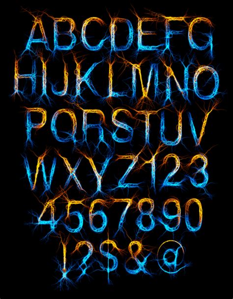 an illuminated alphabet with blue and yellow lights on it's sides, in the shape of letters