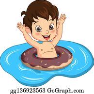25 Cartoon Little Boy Floating With Inflatable Ring Clip Art | Royalty Free - GoGraph