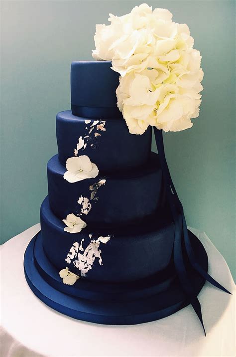 Navy Blue Wedding Cake with silver leaf highlights | Wedding cakes blue ...