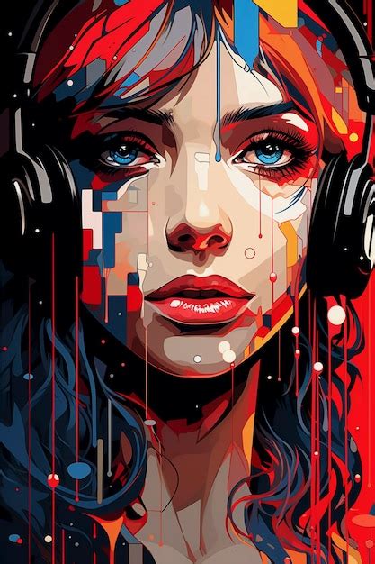 Digital art portrait of person listening to music on headphones | AI-generated image