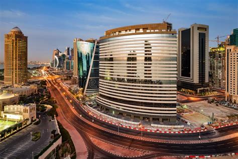 A Skyline View of Doha City Center at Dusk Stock Photo - Image of boom ...