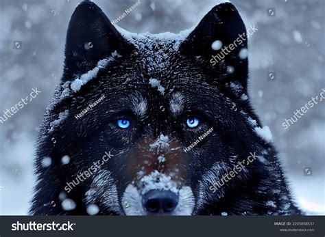 Black Wolf Blue Eyes Looking Camera Stock Illustration 2205858537 ...