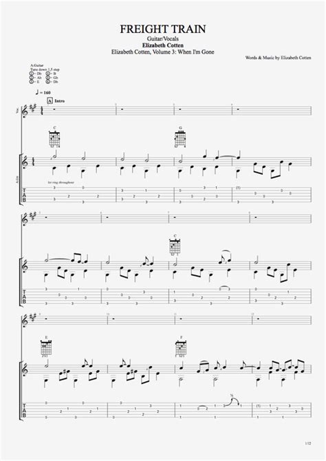 Freight Train by Elizabeth Cotten - Guitar & Vocals Guitar Pro Tab | mySongBook.com