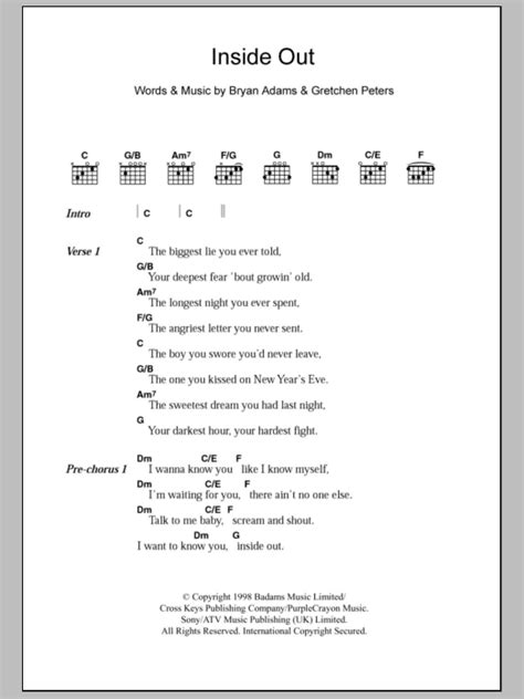 Inside Out by Bryan Adams - Guitar Chords/Lyrics - Guitar Instructor