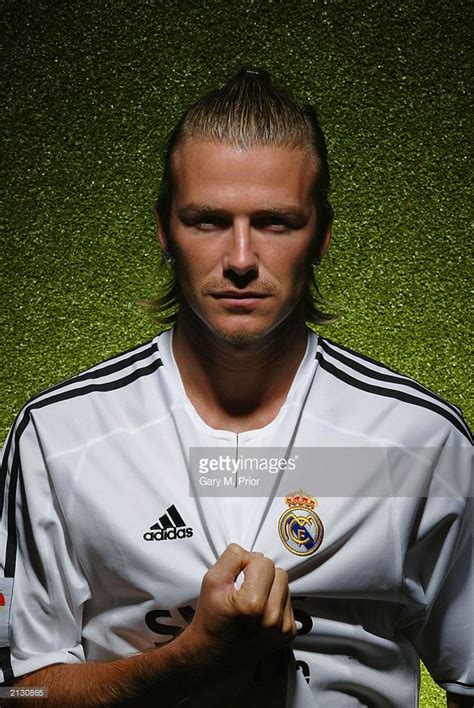 Football player David Beckham wears his Real Madrid, #23 shirt on ...