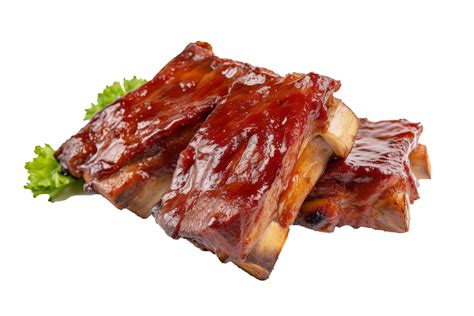 Delicious barbecued spare ribs. Tasty bbq meat, isolated on Transparent background, generate ai ...