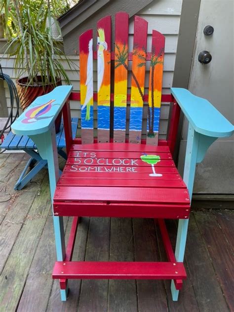 Adirondack Chair Bar Height Custom Colors Margaritaville Beach Hand Painted Bright Colors Parrot ...